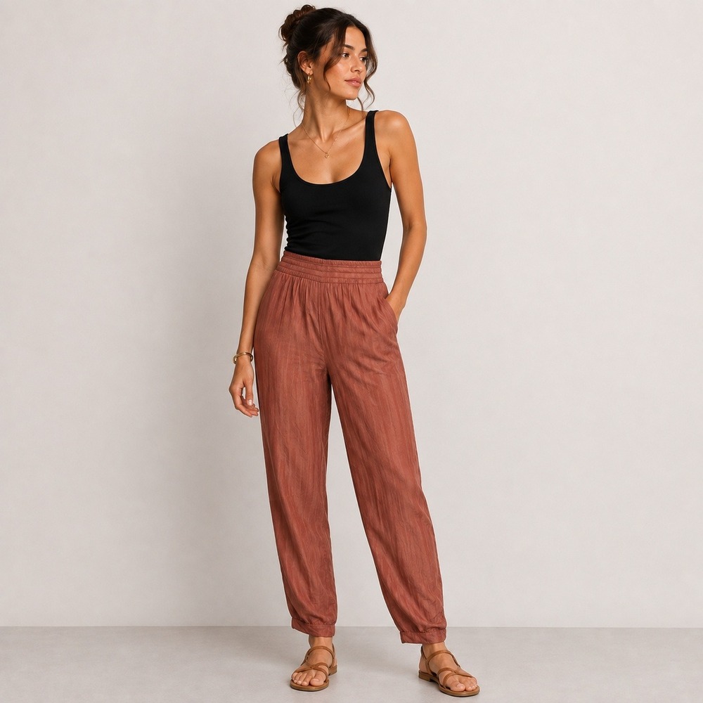 EVR Silk Track Pants Womens Medium Coral Pink Vintage Joggers Elastic Waist 90s